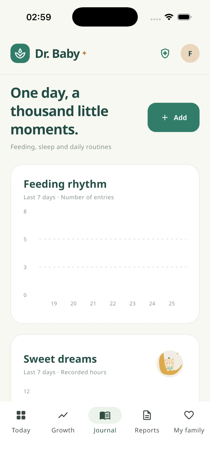 Dr. Baby daily journal screen